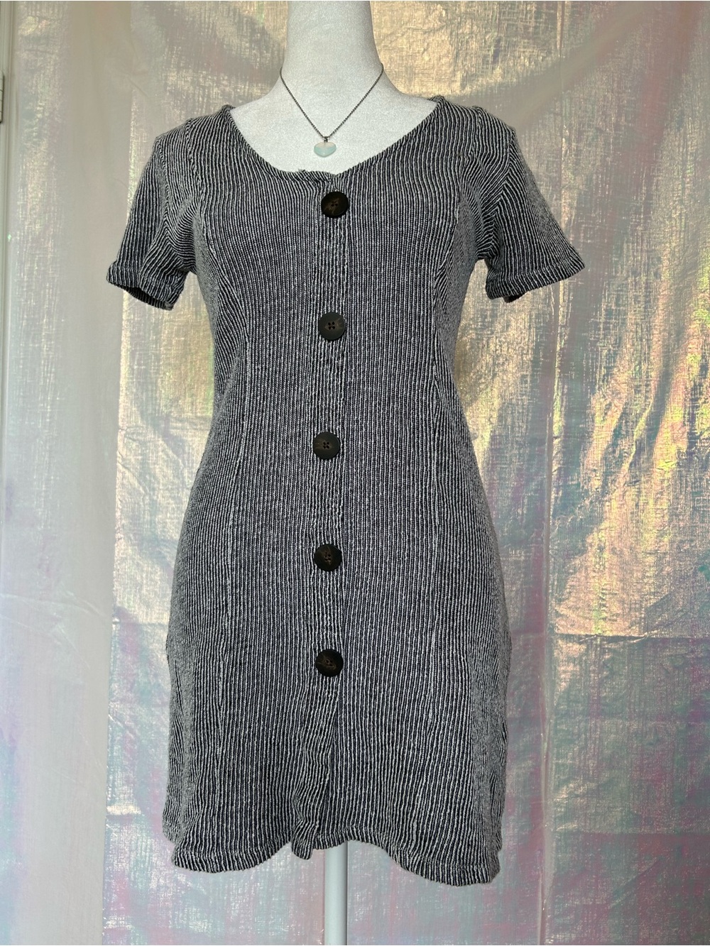Zara Women’s Black & White Stripe Button-Front Dress. Size S.